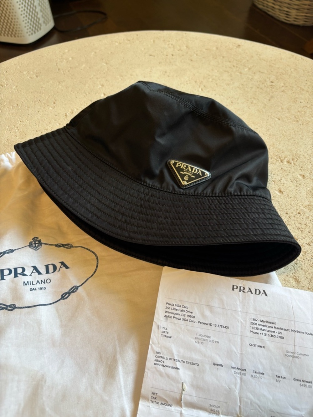 Prada Black Nylon Triangle-Logo Bucket Hat SizeL